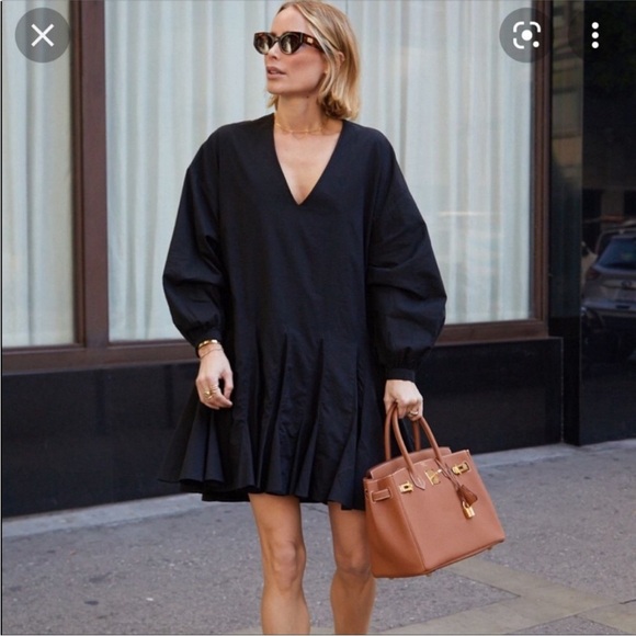 ANINE BING FLOUNCY V-NECK LONG BALLOON SLEEVE GODET DRESS BLACK NWT SIZE… - Picture 6 of 16